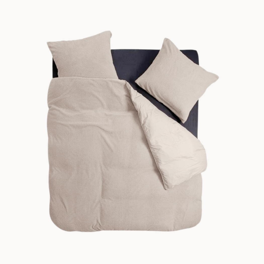 Ensemble housse de couette Teddy Café Glacé Taupe