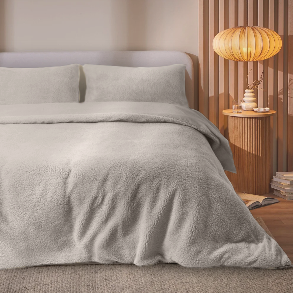Ensemble housse de couette Teddy Café Glacé Taupe