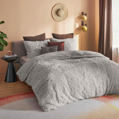 Housse de couette Teddy Polaire Gris Cendré