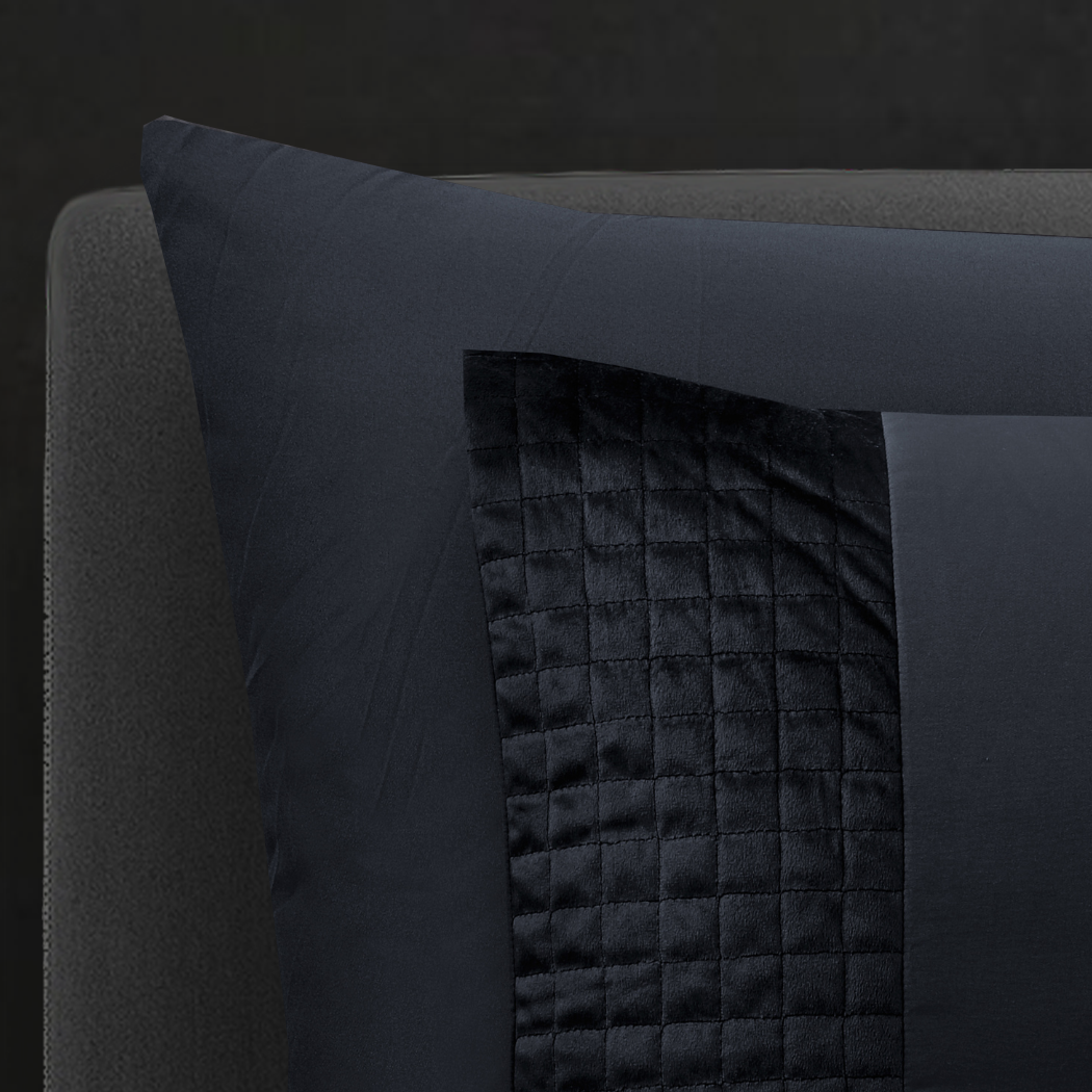 Parure housse de couette Velours/Bordure Velours Obsidienne Noir