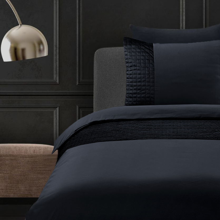Parure housse de couette Velours/Bordure Velours Obsidienne Noir