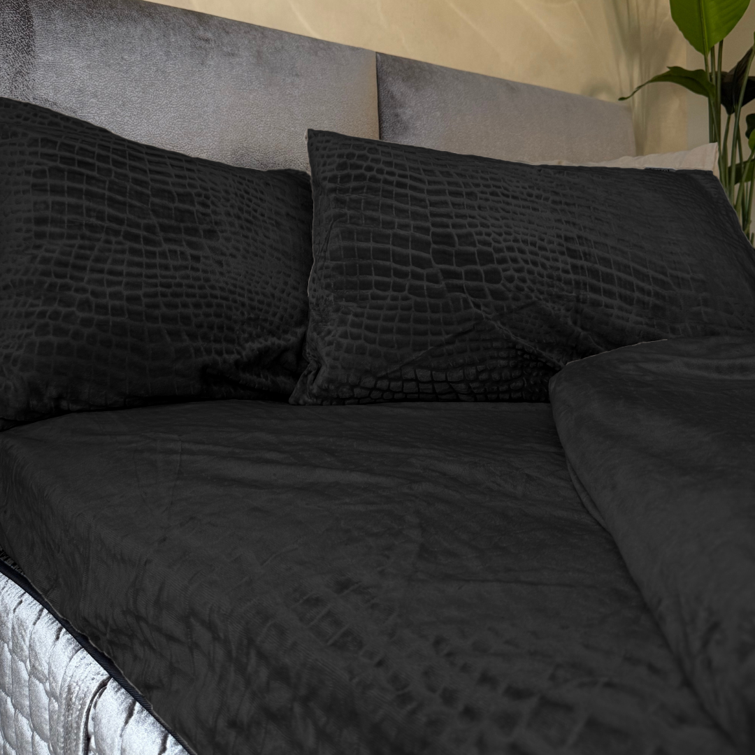 Matras Hoeslaken Velvet  Snake Skin - Jet Black